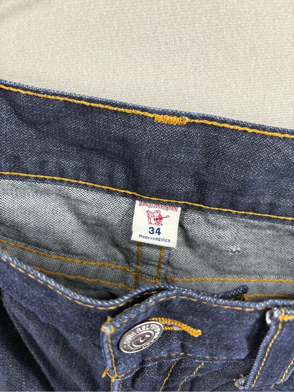 True Religion Men Jeans Straight Sz 34X34 Dark Denim Flip Flap Pockets